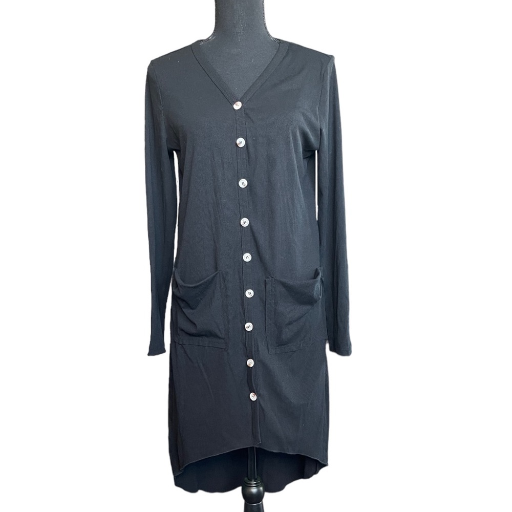 Black Long Sleeve Button Down High-Low Hem Dress Cardigan Top Women’s Small
